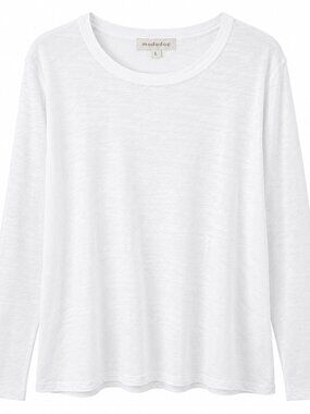 Mododoc White Slub Knit Long Sleeve Crew Neck Relaxed Fit Top Size Large